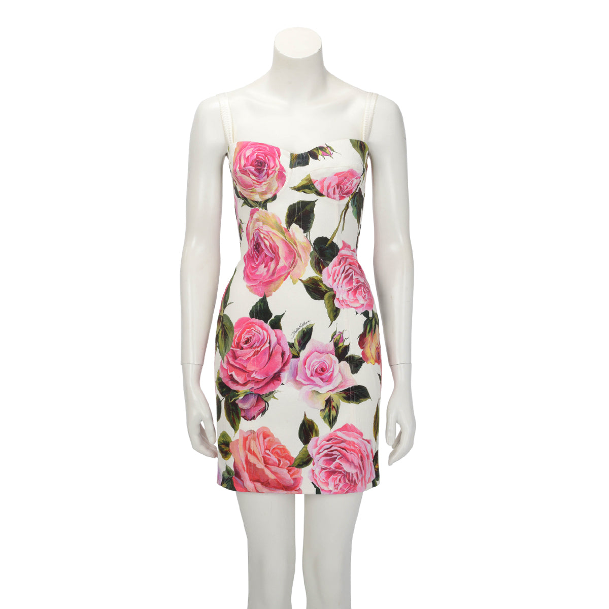 Dolce & Gabbana White Rose Print Mini Dress IT 40