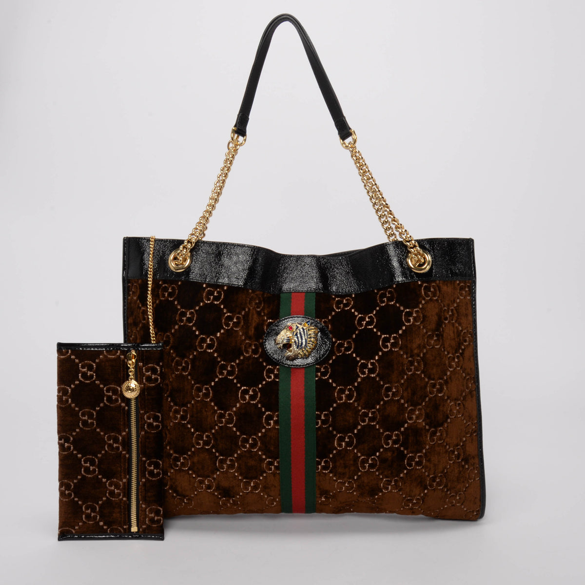 Gucci Brown GG Velvet Large Linea Rajah Tote