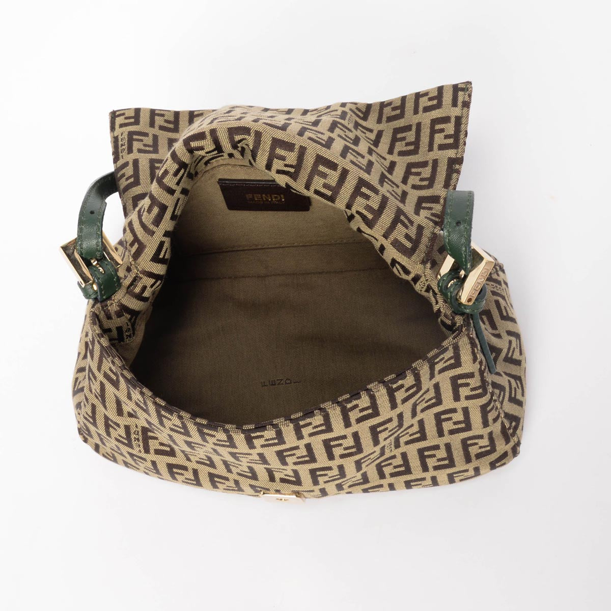 Fendi Green Zucchino Canvas Mini Baguette Bag