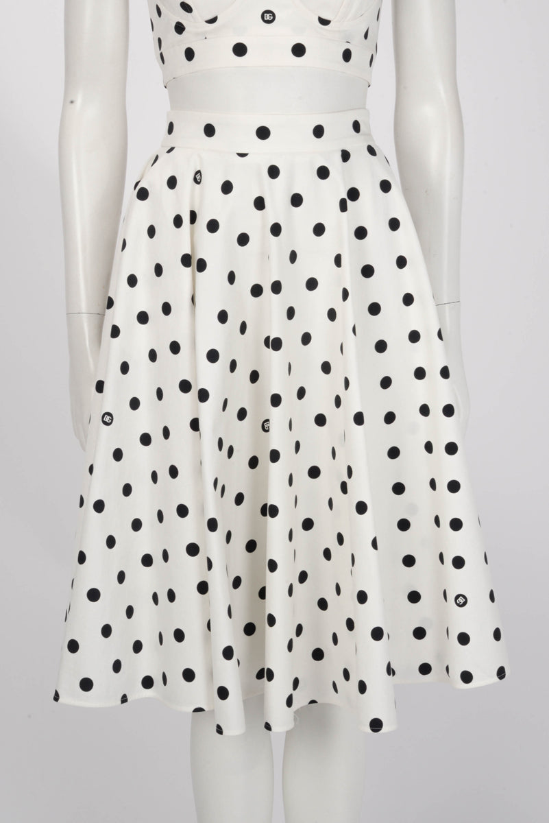 Dolce & Gabbana White Polka Dot Crop Top & Skirt IT 40
