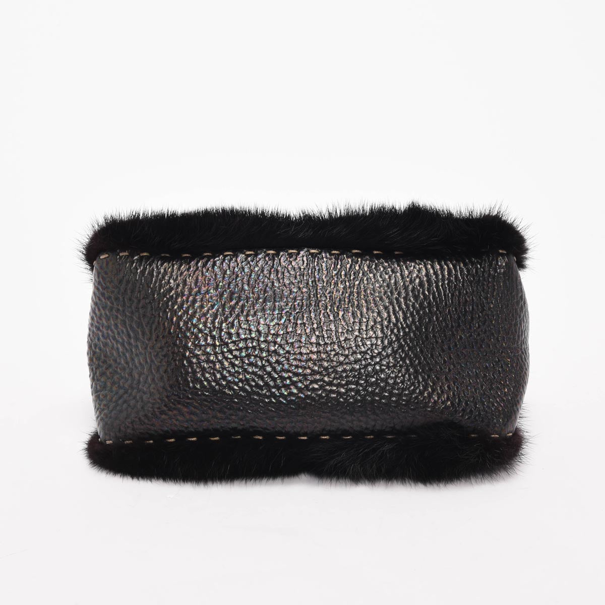 Fendi Black Fur Selleria Mini Baguette Bag