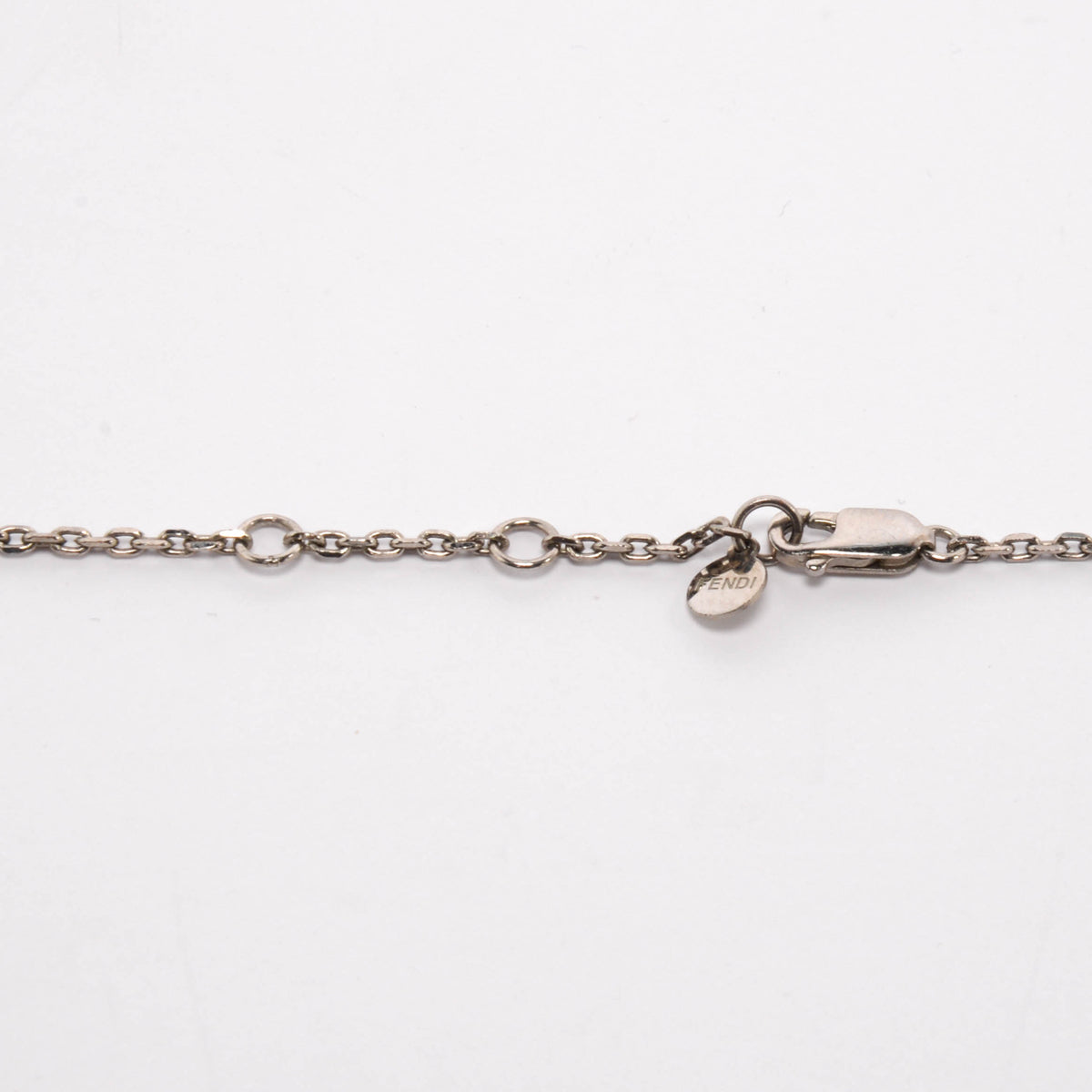 Fendi Silver Hammered Metal FF Drop Pendant Necklace