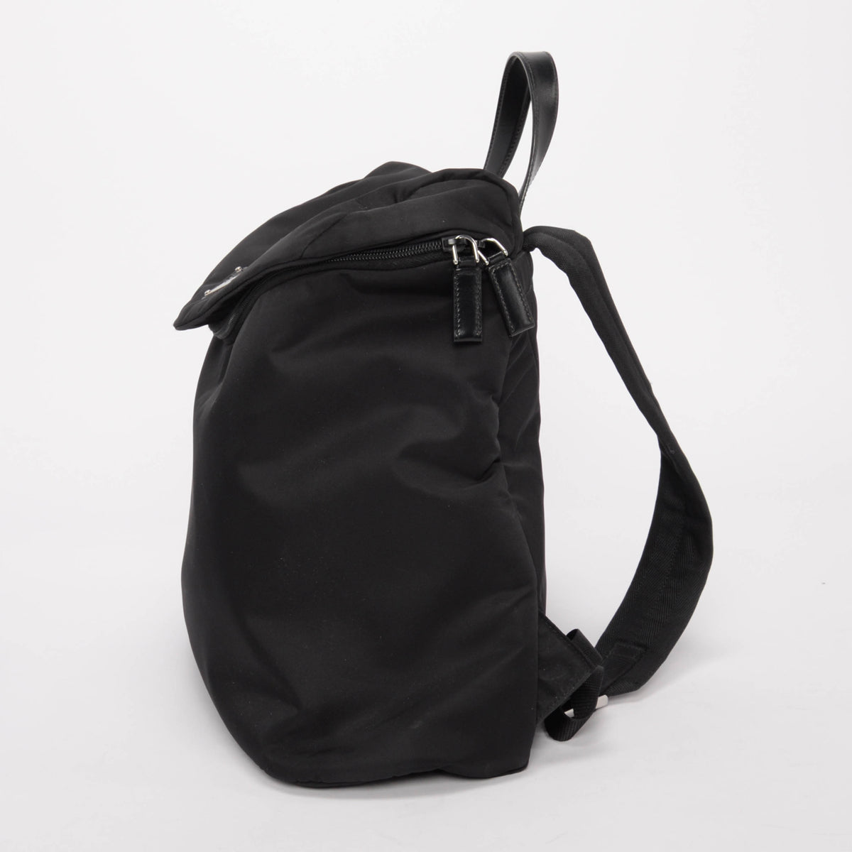 Prada Black Re-Nylon Zipped Triangle Flap Backpack