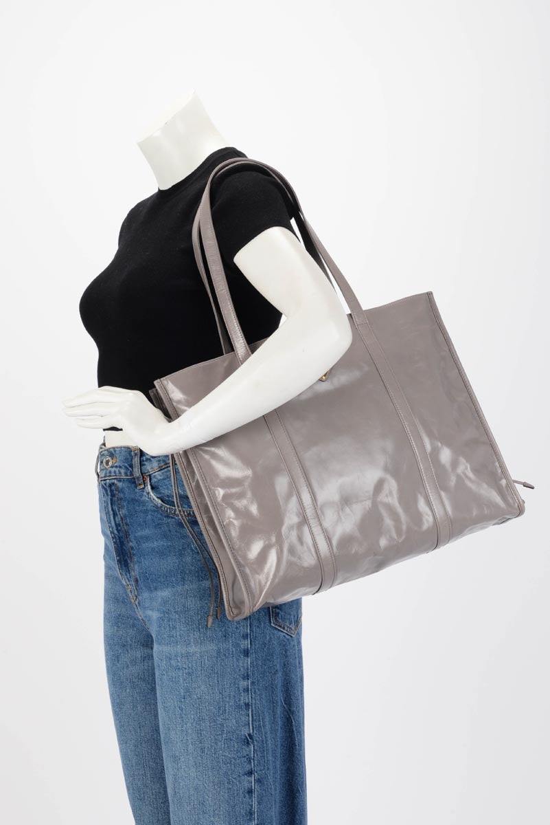 Prada Pewter Antique Nappa Leather Large Tote