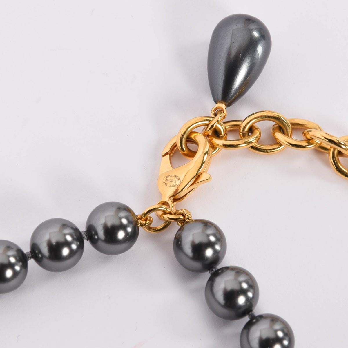 Chanel Charcoal Pearl & Resin CC Pendant Necklace with Lariat