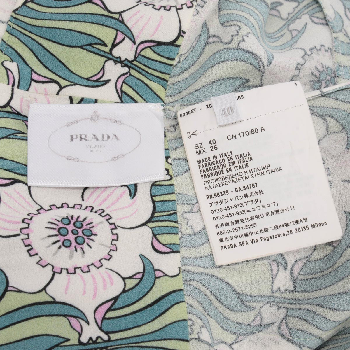 Prada Green Printed Floral Long Sleeve Dress IT 40