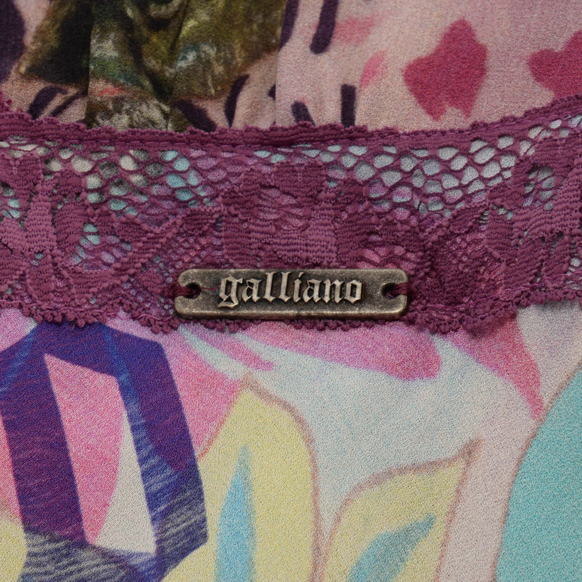 Galliano Purple Silk Logo V-Neck Dress IT 44