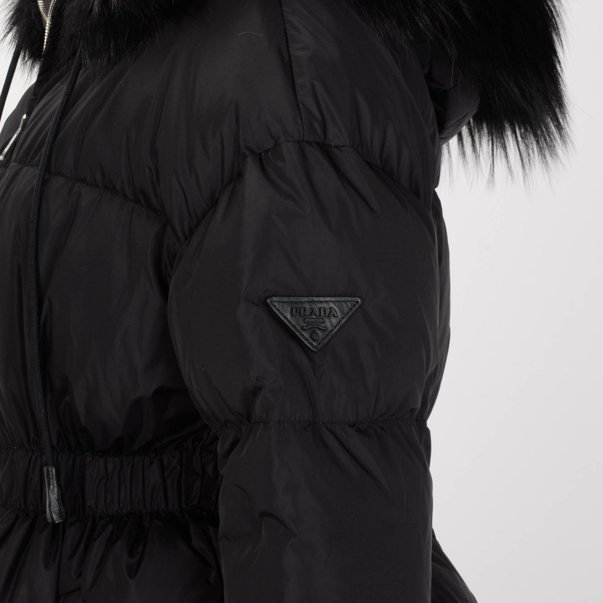 Prada Black Nylon & Fur Hooded Puffer Jacket IT 40
