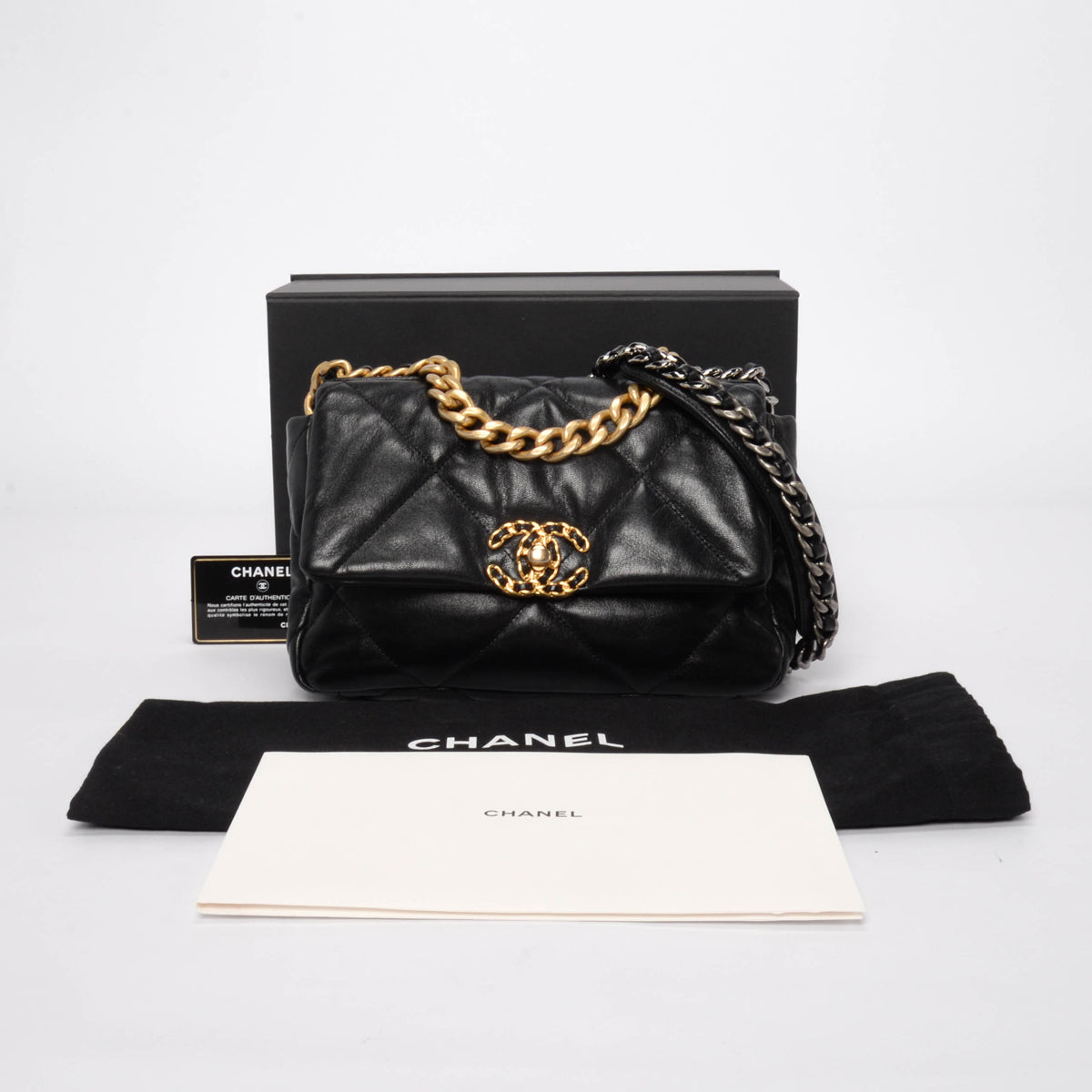 Chanel Black Quilted Goatskin Medium 19 Flap Bag