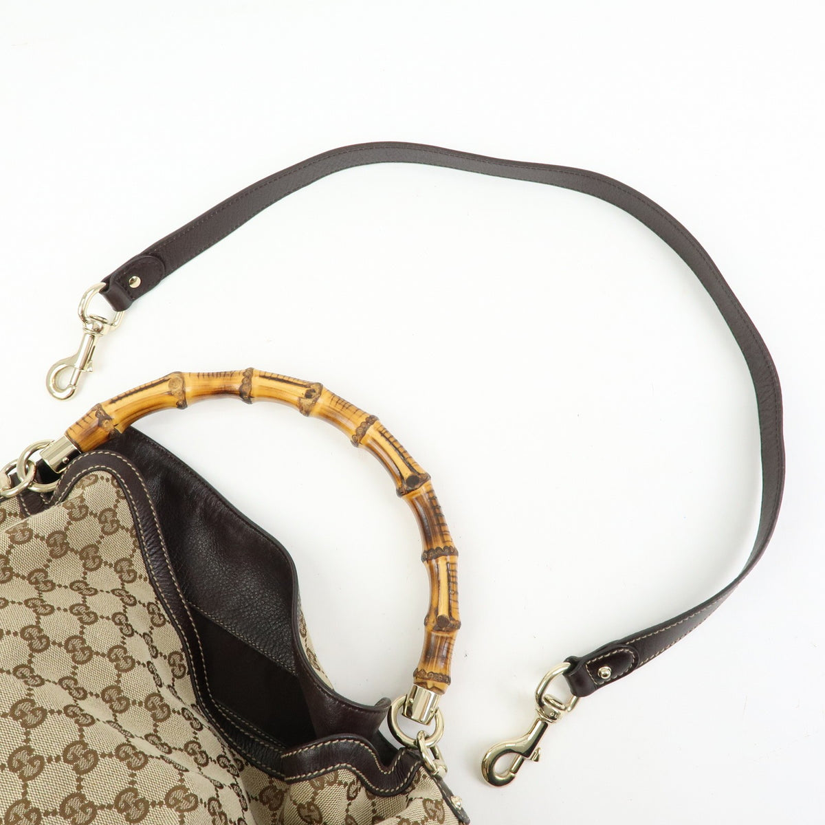 Gucci Beige GG Canvas Bamboo Peggy Hobo Bag
