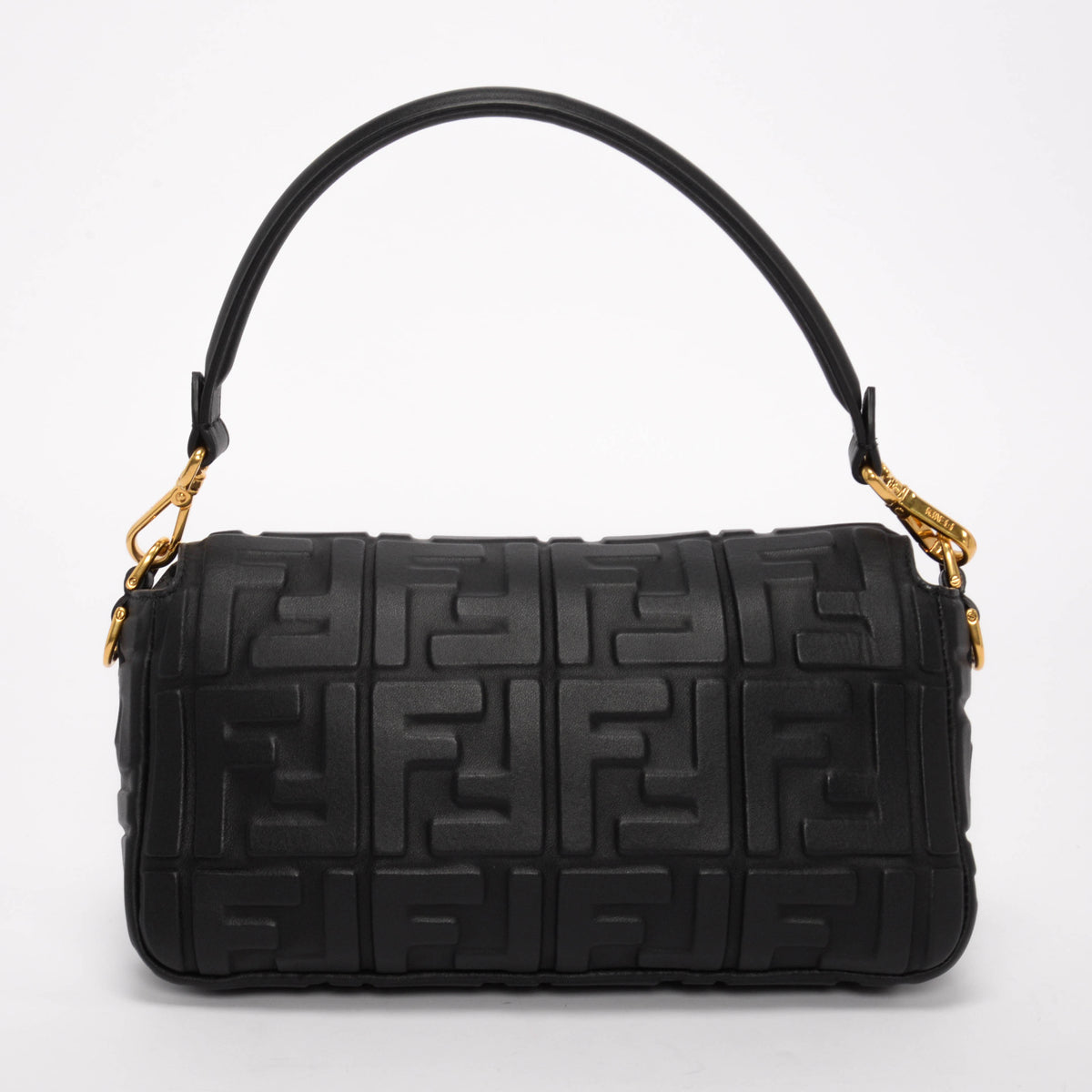 Fendi Black Nappa FF Embossed Baguette Bag