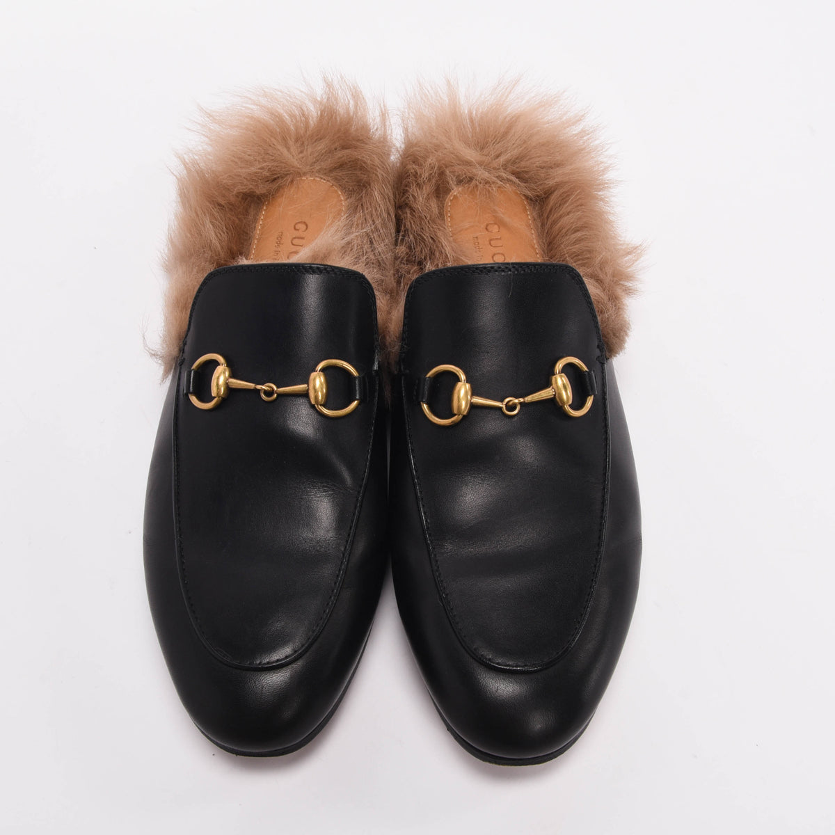 Gucci Black Leather Fur Lined Princetown Slippers 37