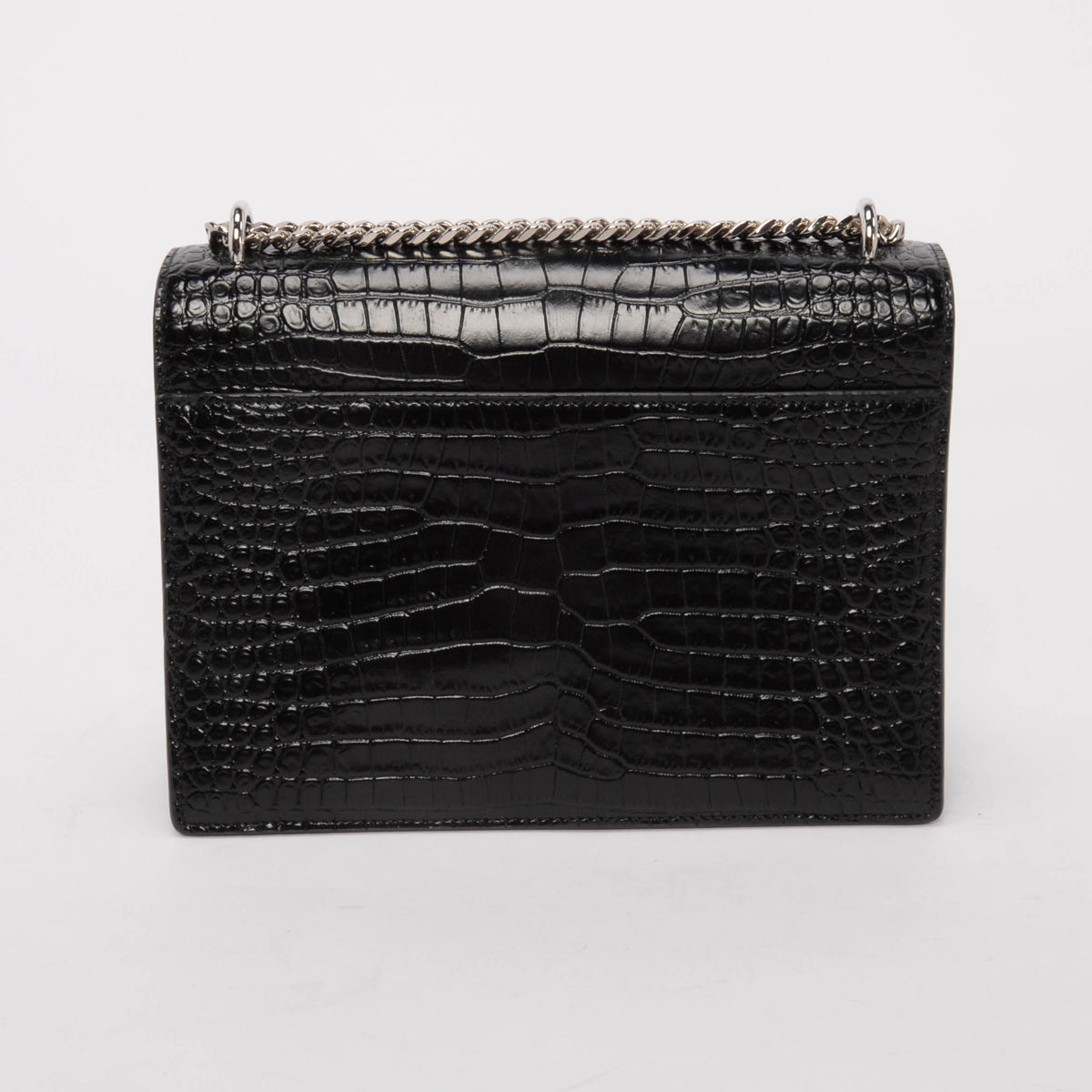 Saint Laurent Black Croc Embossed Medium Sunset Bag