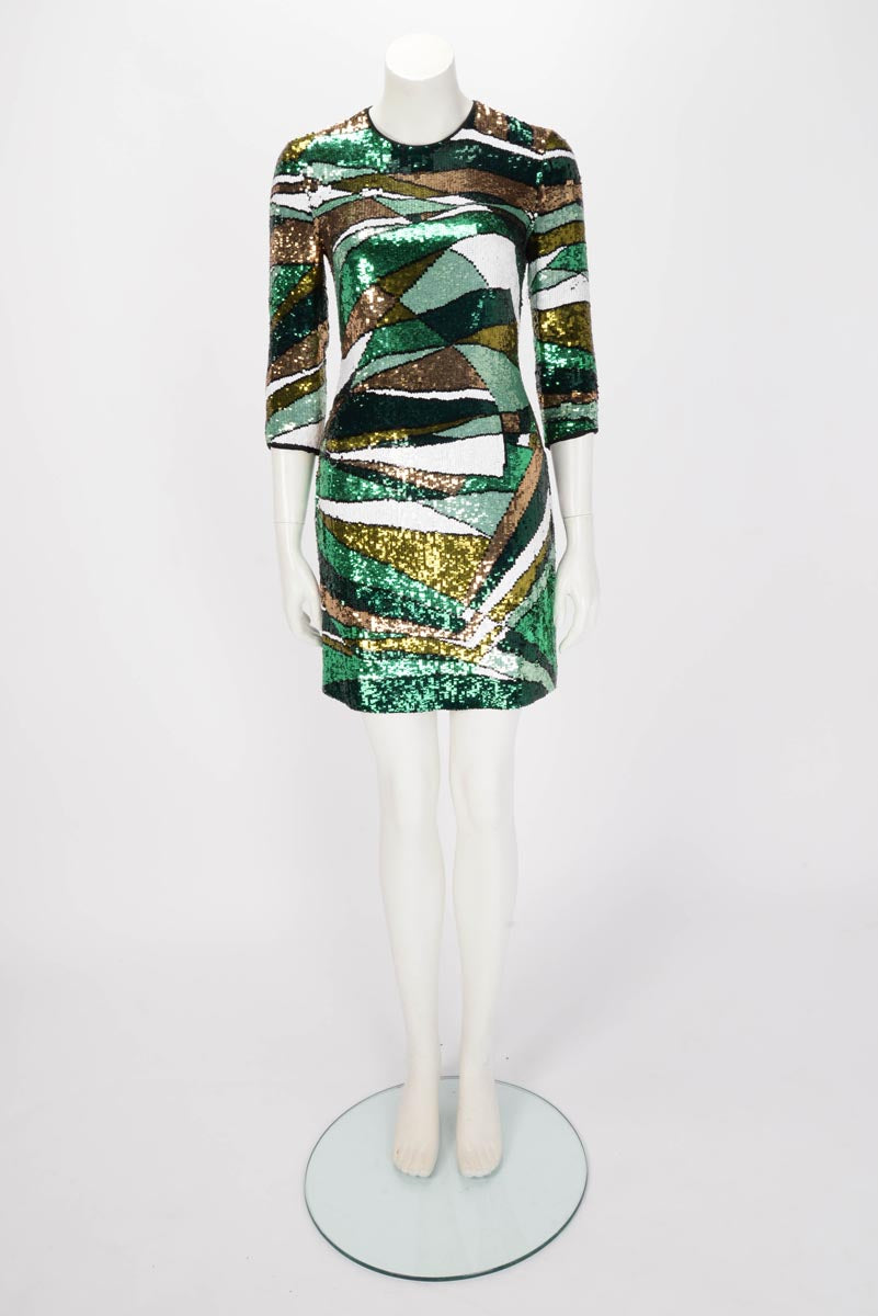 Emilio Pucci Emerald Sequin Encrusted Open Back Dress IT 44