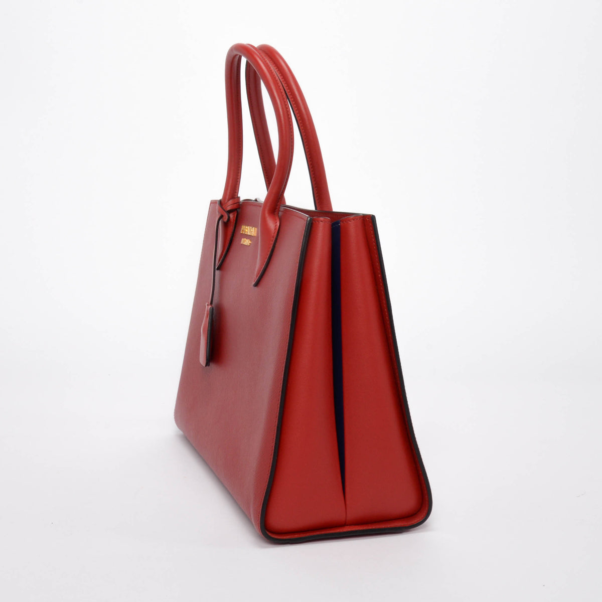 Prada Red & Navy Saffiano Cuir Bibliotheque Bag