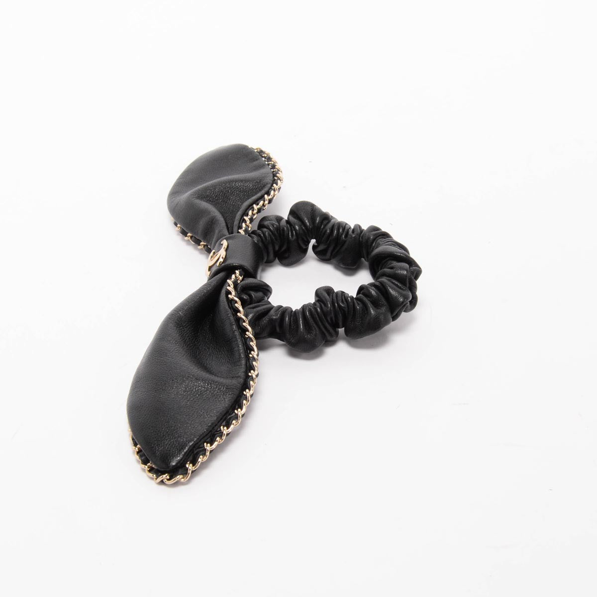 Chanel Black Lambskin CC Chain Bow Scrunchie