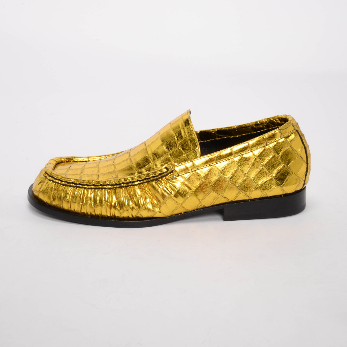 Dries Van Noten Gold Croc Embossed Loafers 38.5