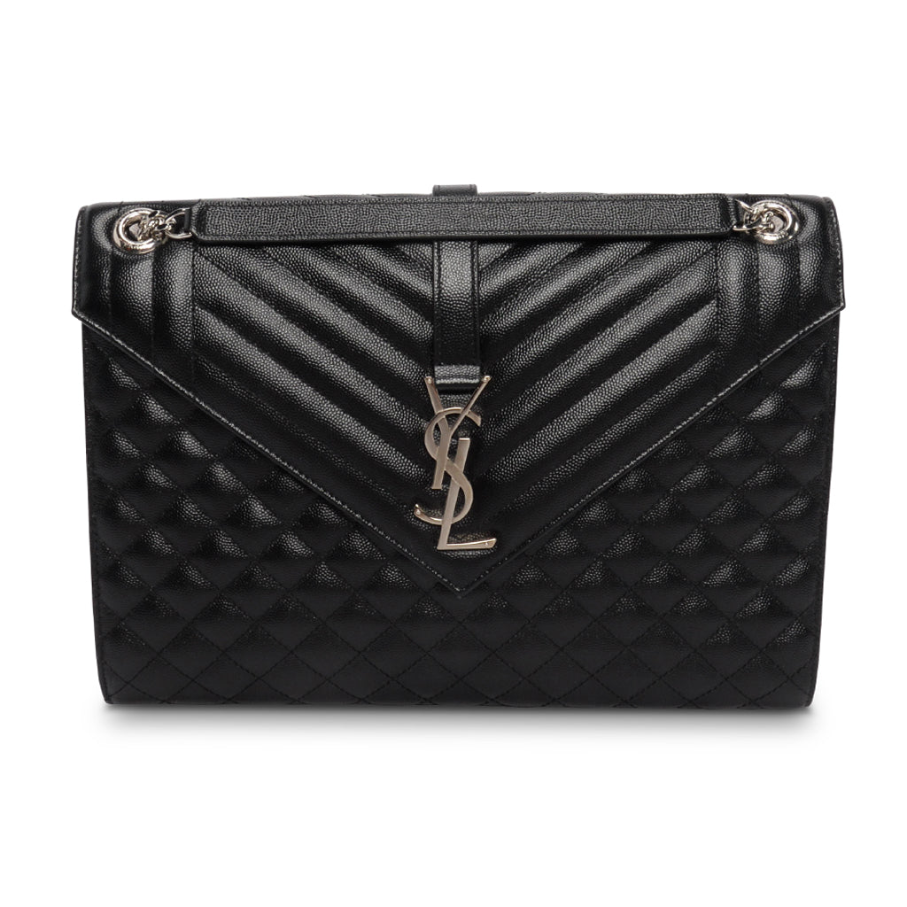 Saint Laurent Black Mix Matelasse Large Monogram Envelope Bag