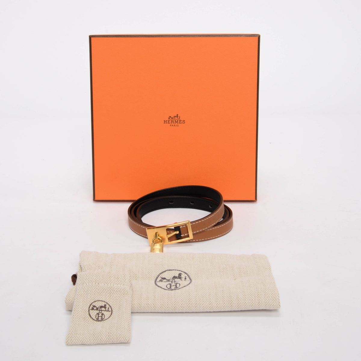 Hermes Black & Gold Epsom Lucky 15 Reversible Belt