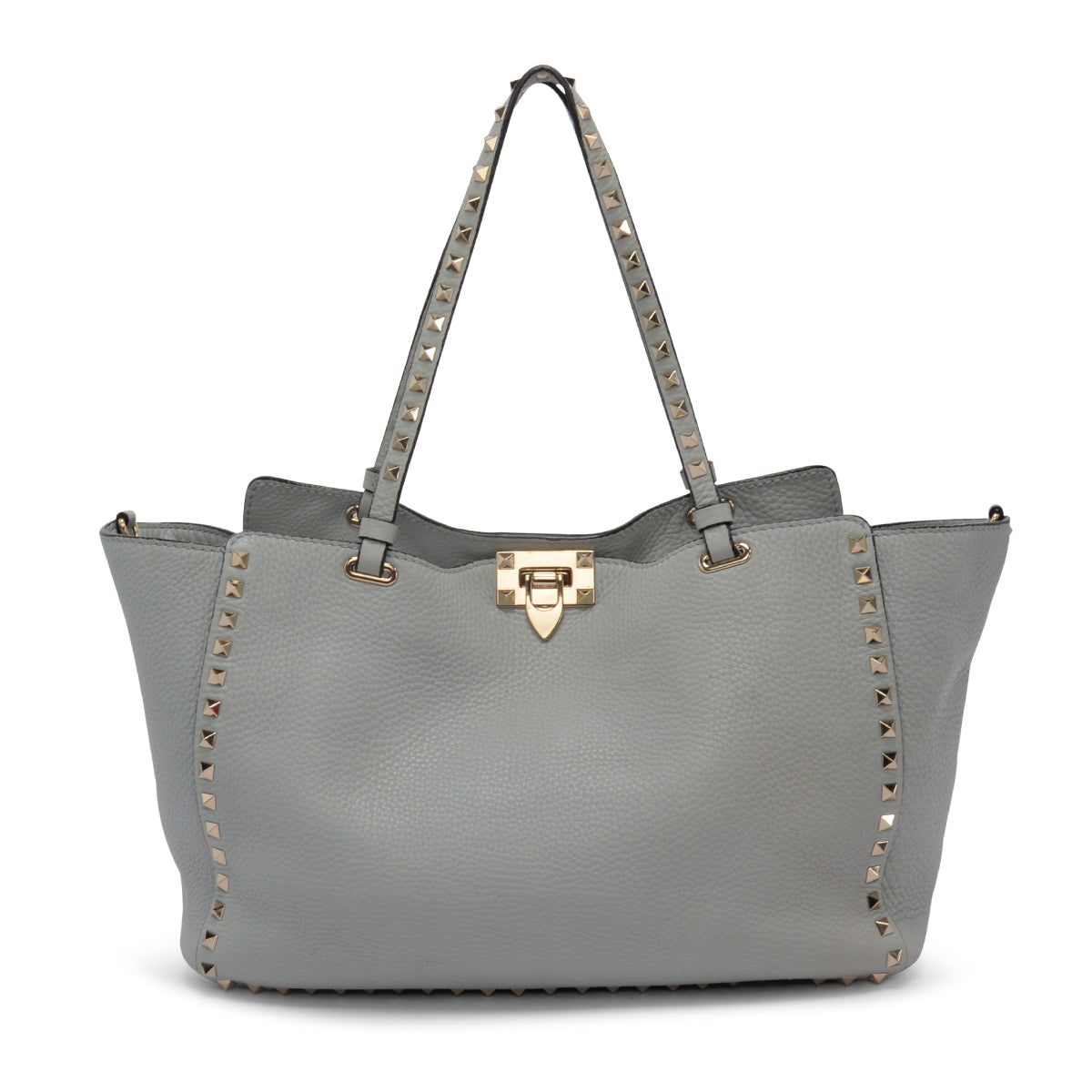 Valentino Pale Blue Grained Calfskin Medium Rockstud Trapeze Tote