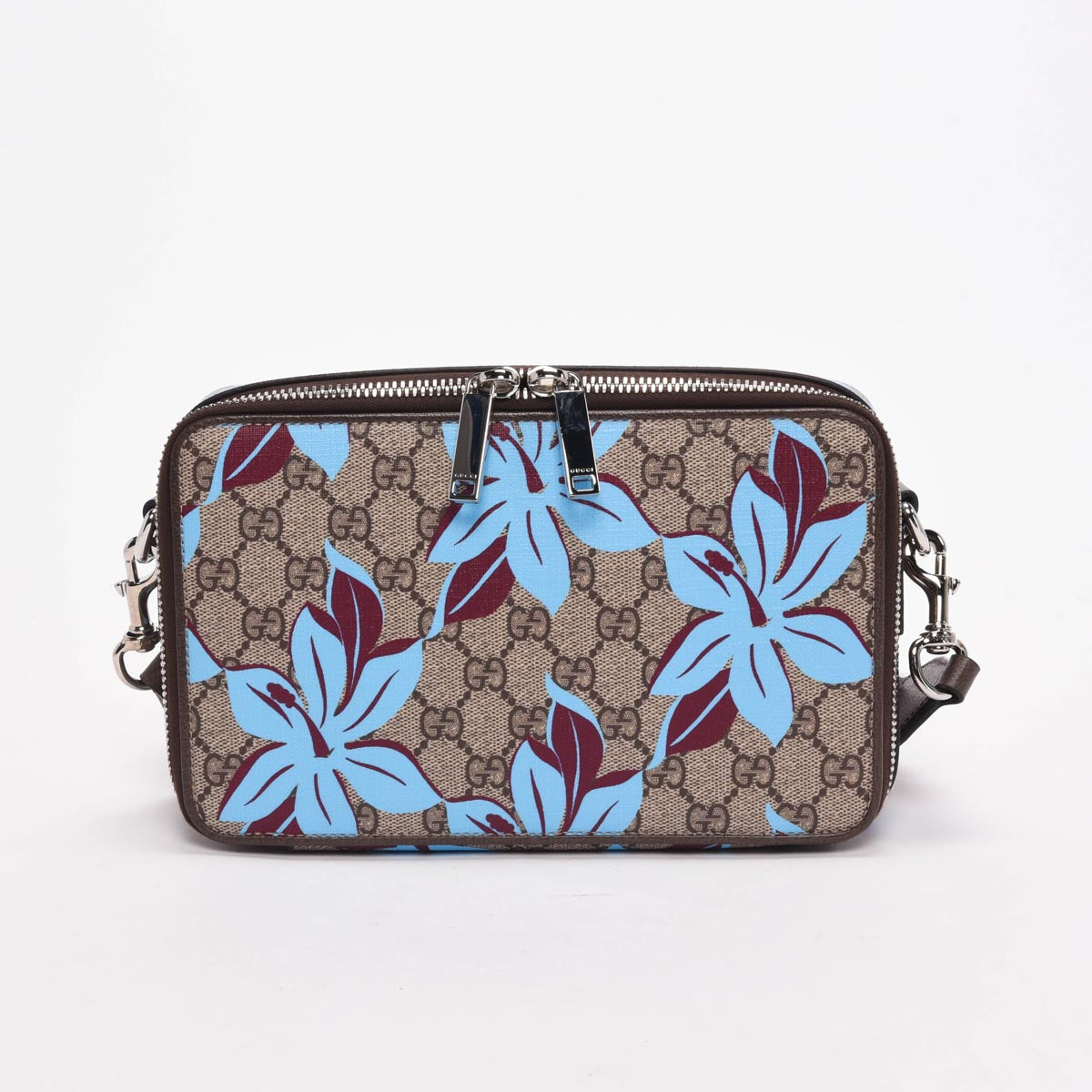 Gucci Blue Floral GG Supreme Small Shoulder Bag