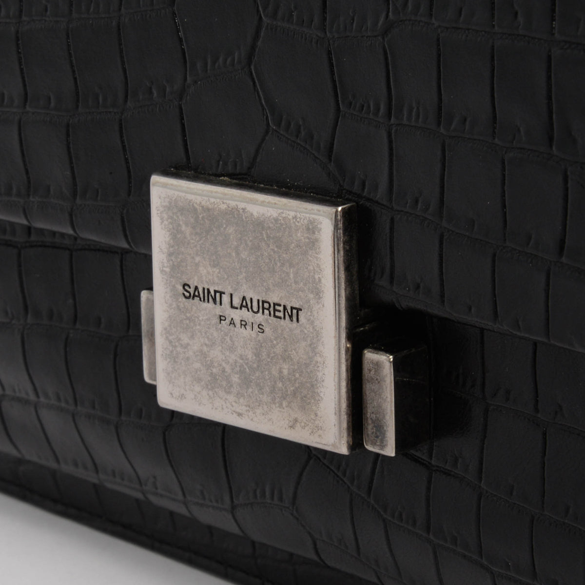 Saint Laurent Black Croc Embossed Leather Medium Bellechasse Bag
