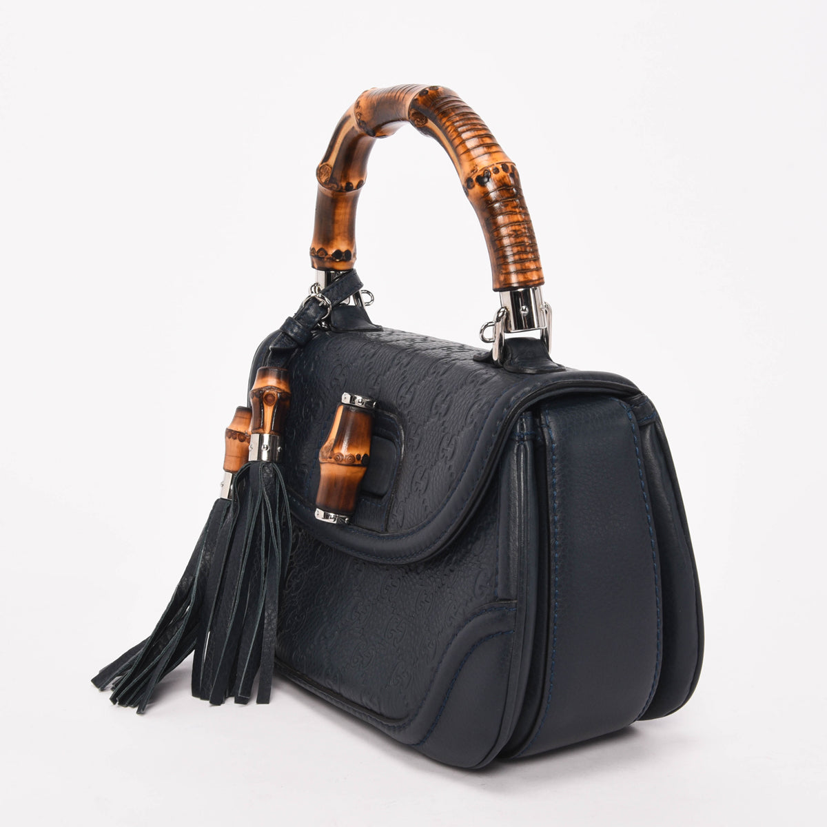 Gucci Dark Teal Guccissima Medium New Bamboo Bag
