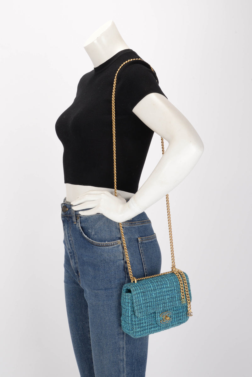 Chanel Teal Tweed CC Tassel Mini Bag