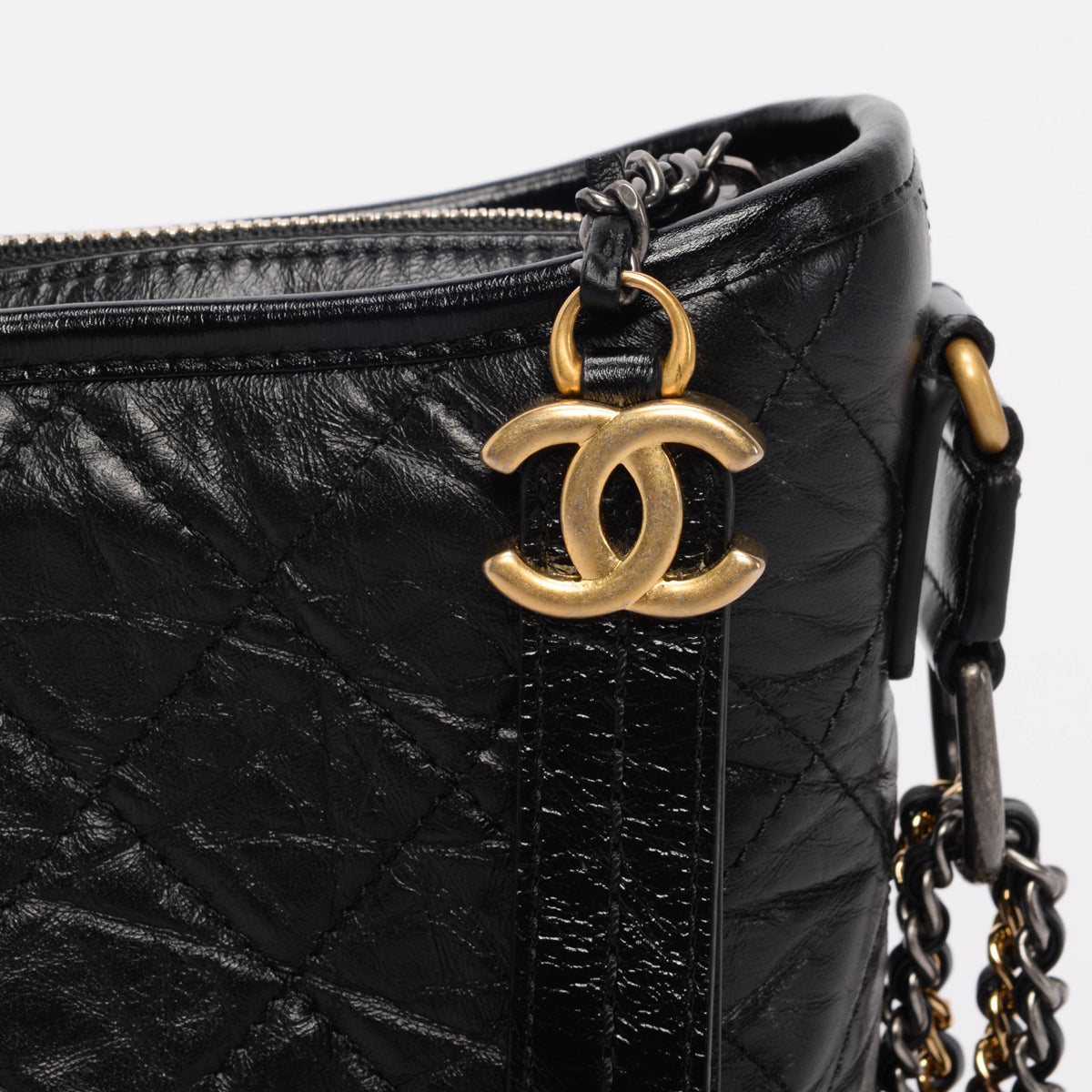 Chanel Black Aged Calfskin Medium Gabrielle Hobo Bag