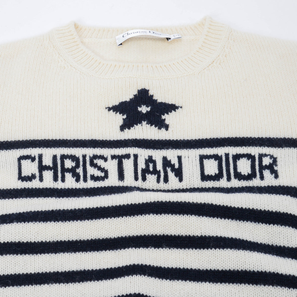 Dior Ecru & Navy Cashmere Knit Dioriviera Short Sleeve Sweater FR 42