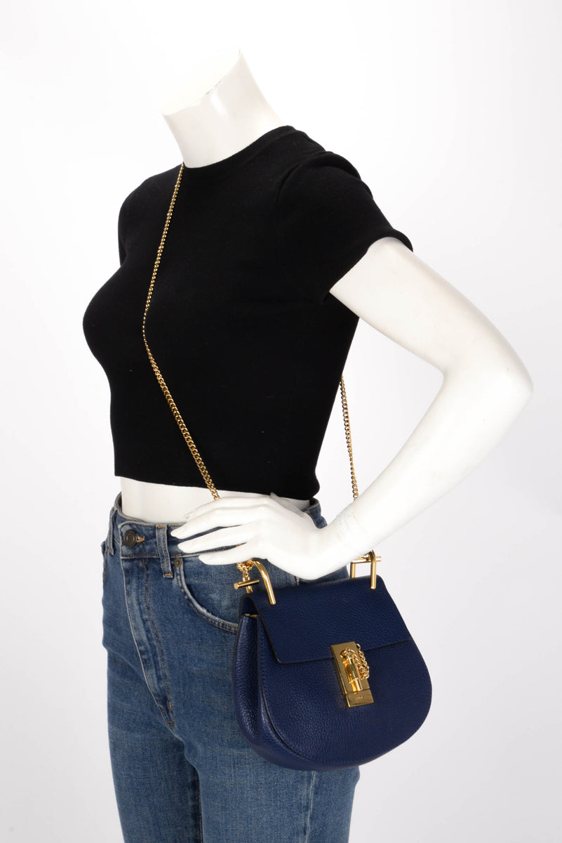 Chloe Royal Blue Grained Calfskin Small Drew Bag