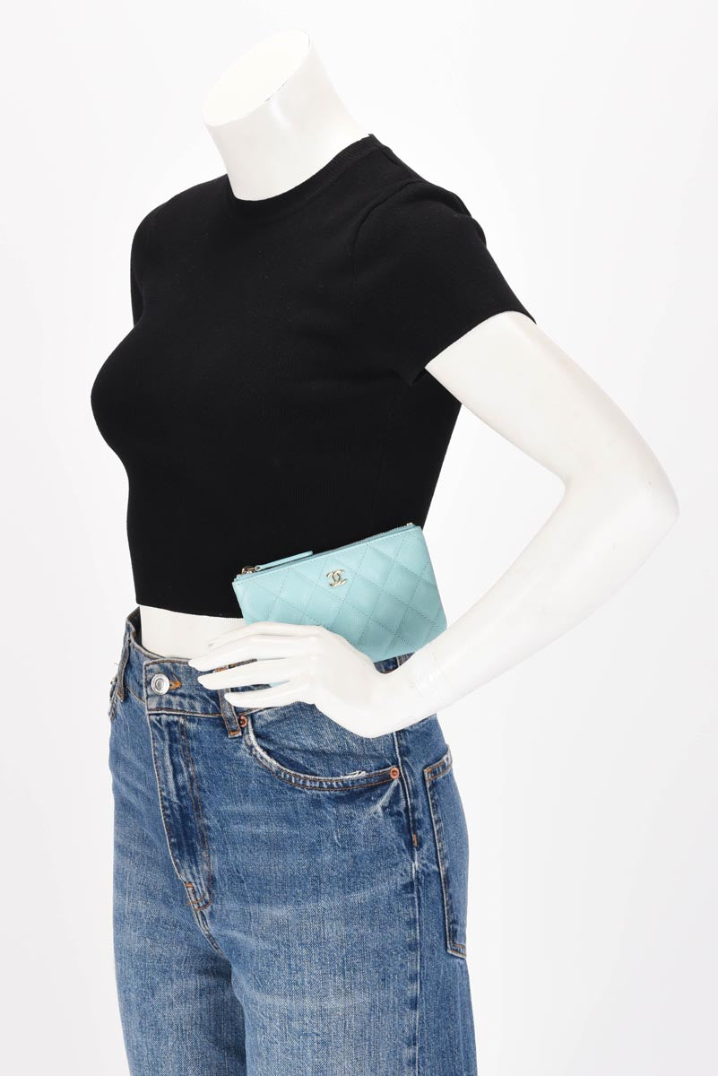 Chanel Tiffany Blue Quilted Caviar Classic Small Zipped Pouch
