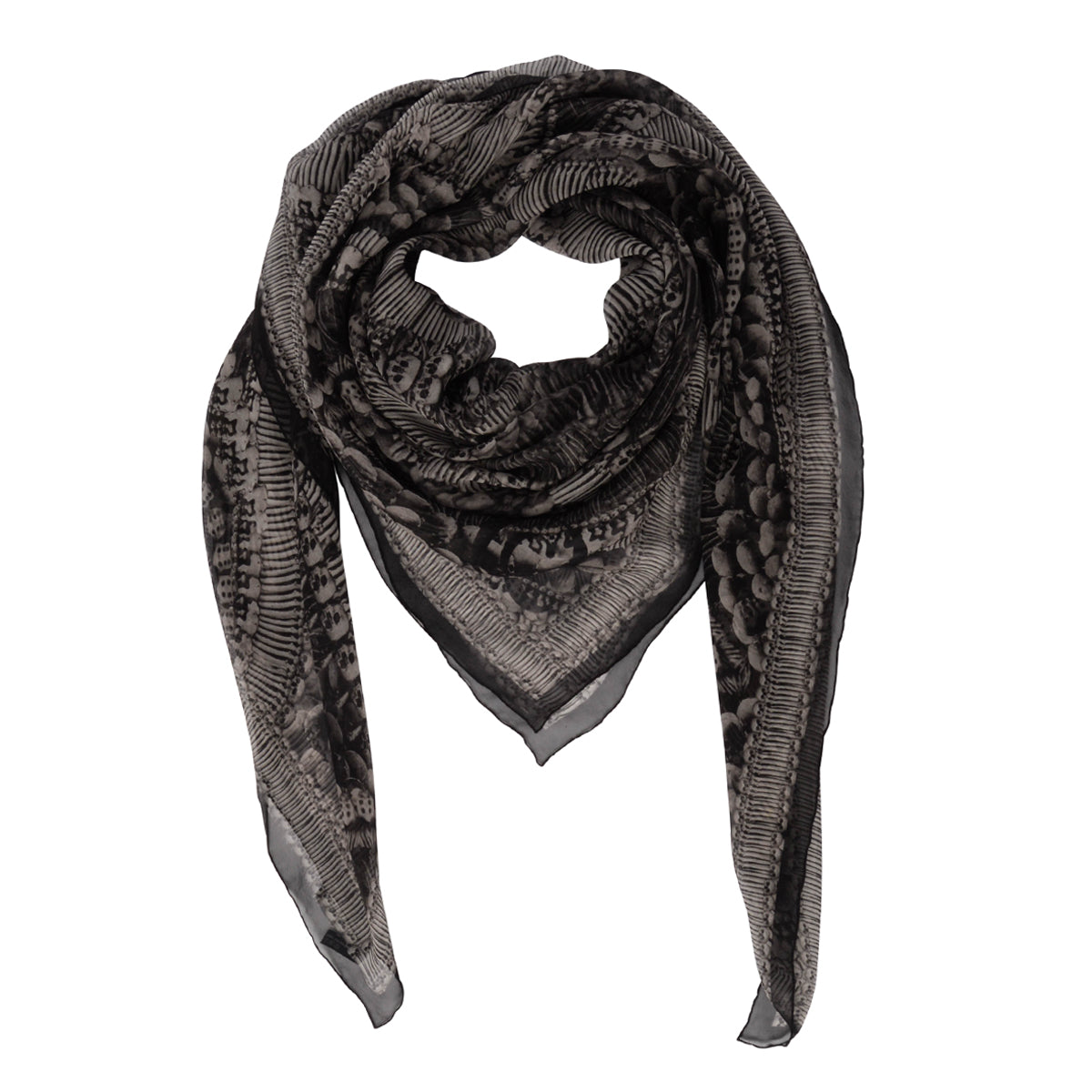 Alexander McQueen Black Silk Chiffon 2010 Catacombs Skull Scarf