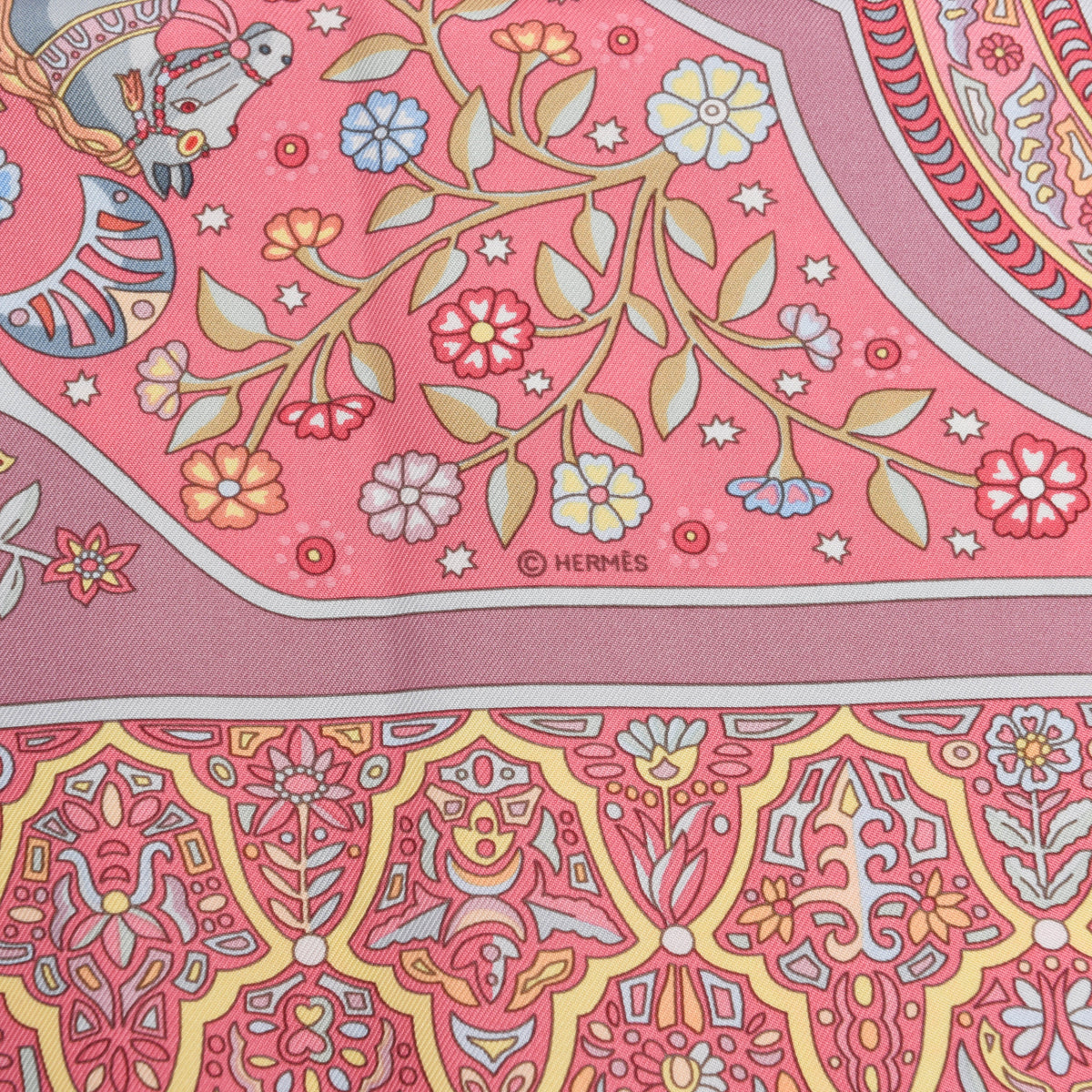 Hermes Pink Silk Aux Portes du Palais Scarf