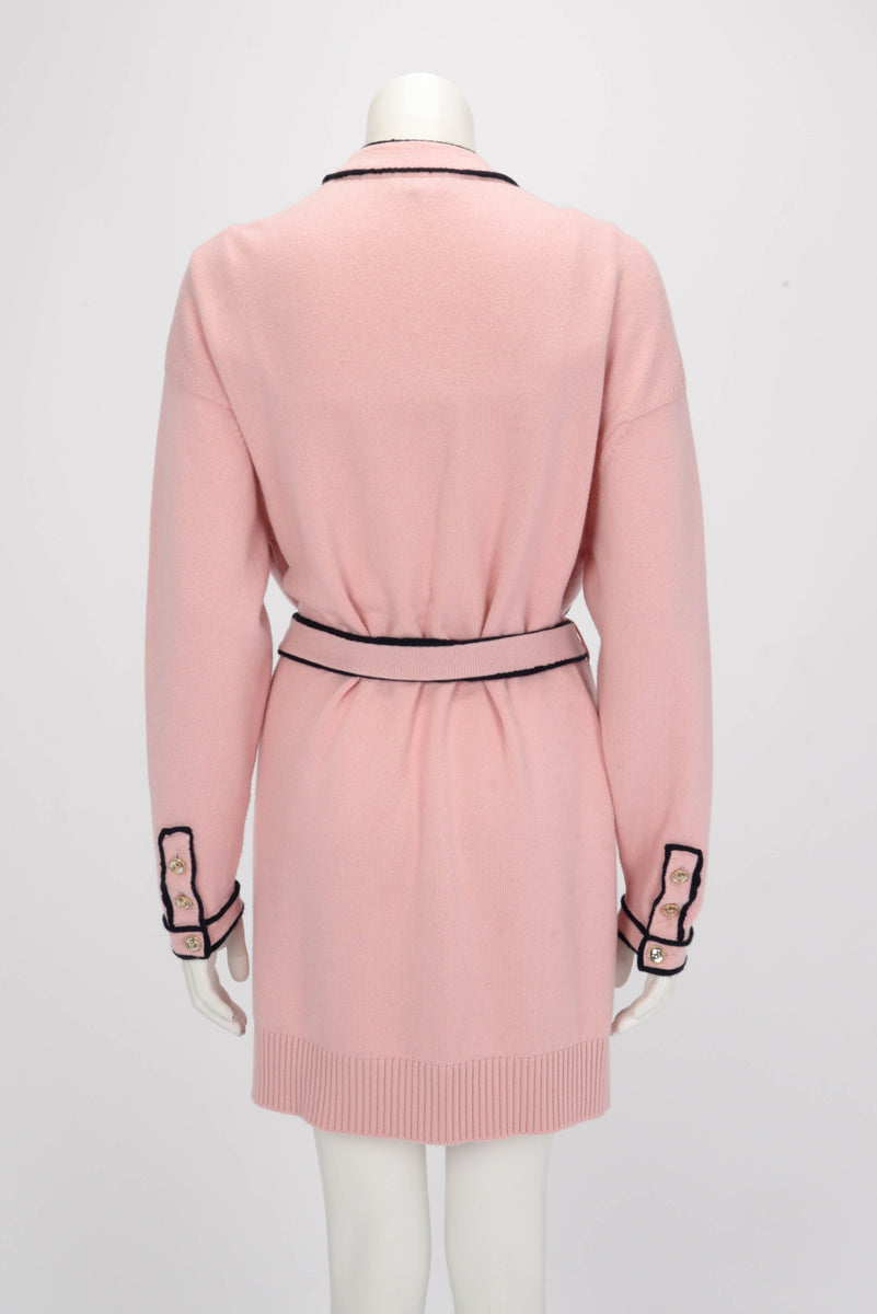 Chanel Pink & Navy Cashmere Knit Belted Long Sleeve Dress FR 40
