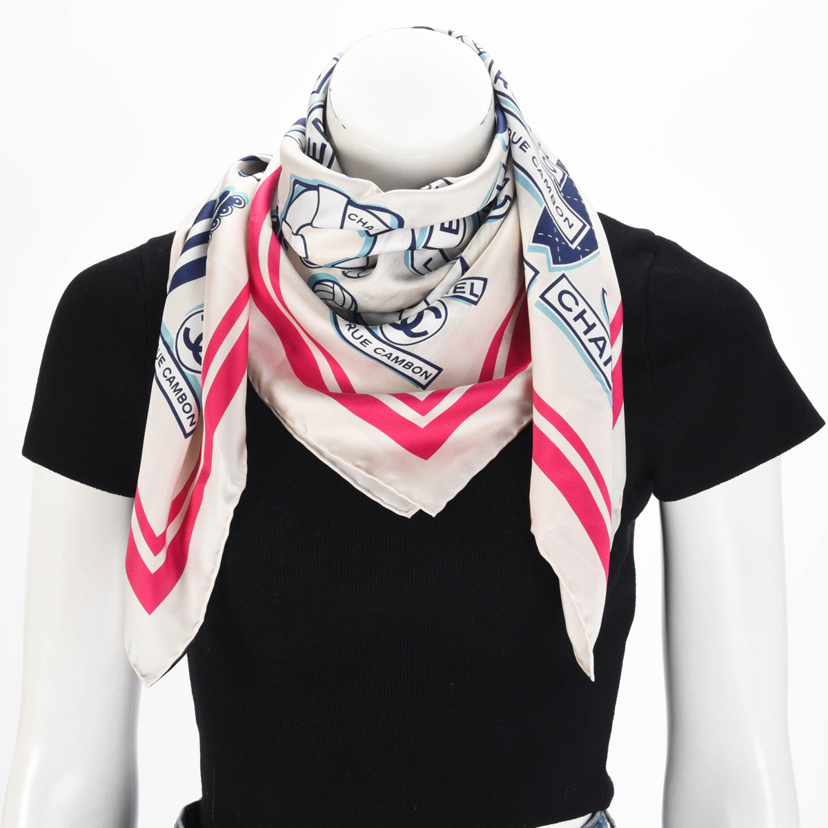 Chanel Ivory Silk CC Beach Logo Scarf