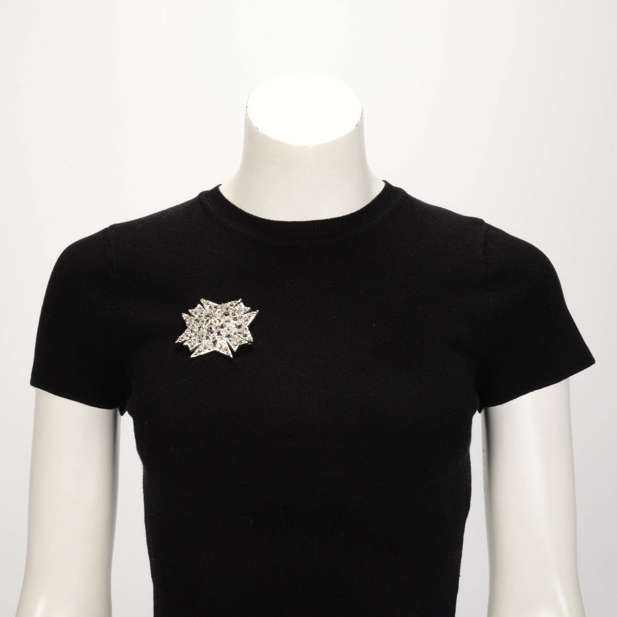 Chanel Silver Crystal Maltese Cross Brooch