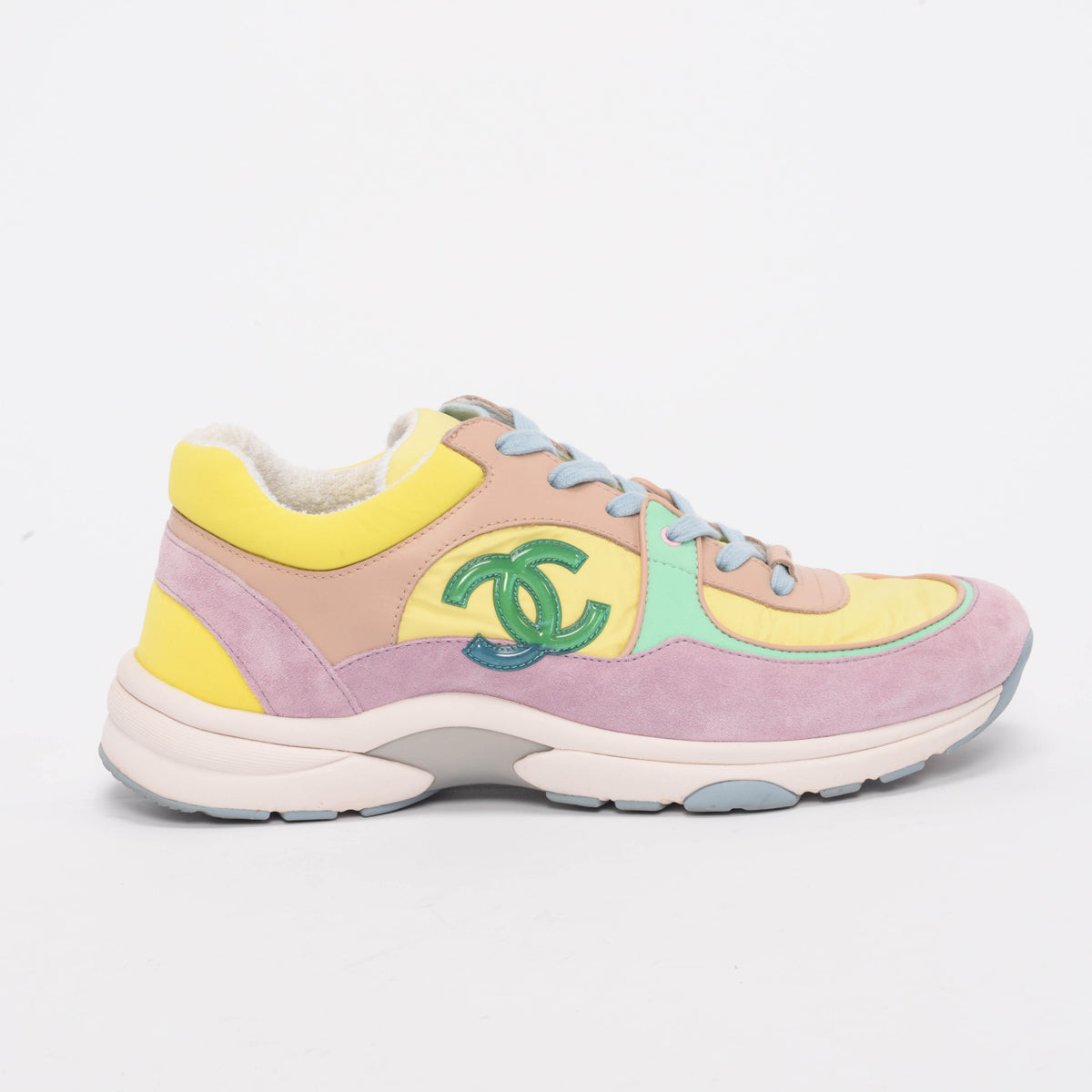 Chanel Yellow Mixed Fibers CC Trainer Sneakers 42