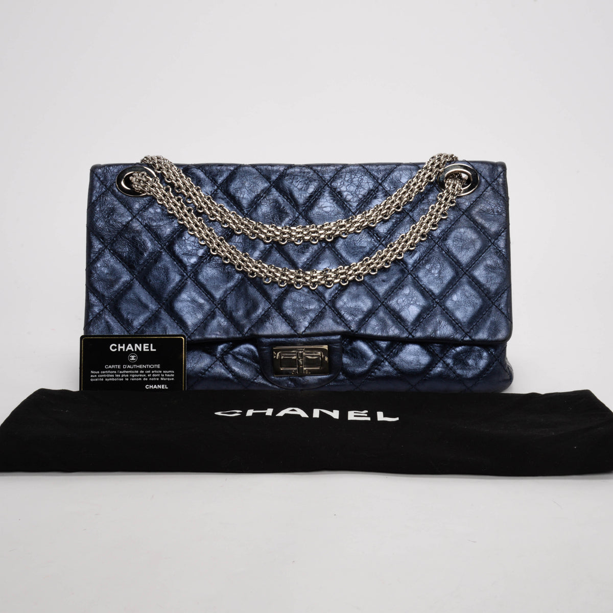 Chanel Blue Metallic Aged Calfskin 2.55 Reissue 227 Flap Bag