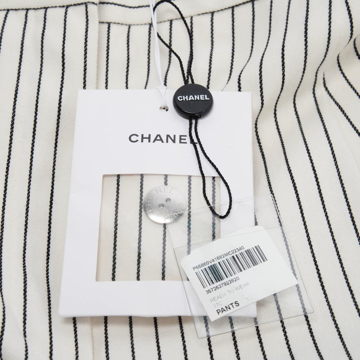 Chanel White & Black Pinstriped Wide Leg Pants FR 40