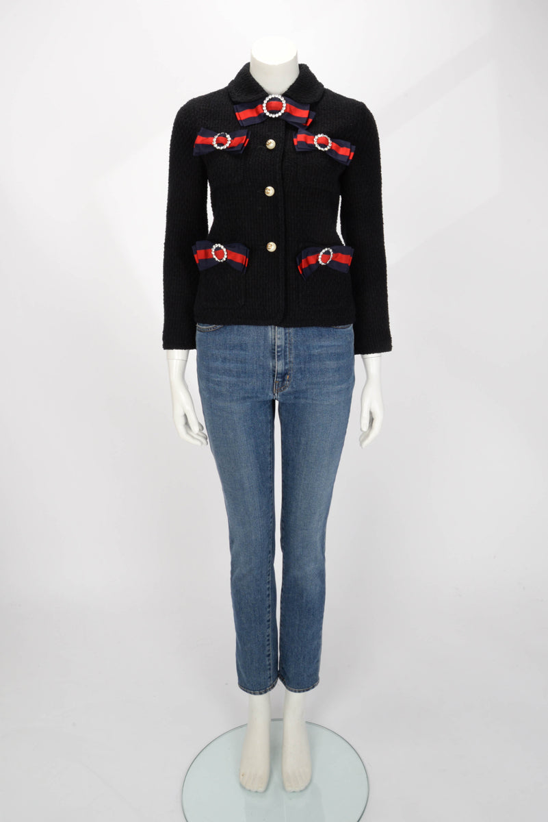 Gucci Black Tweed Bow Detail Jacket IT 38