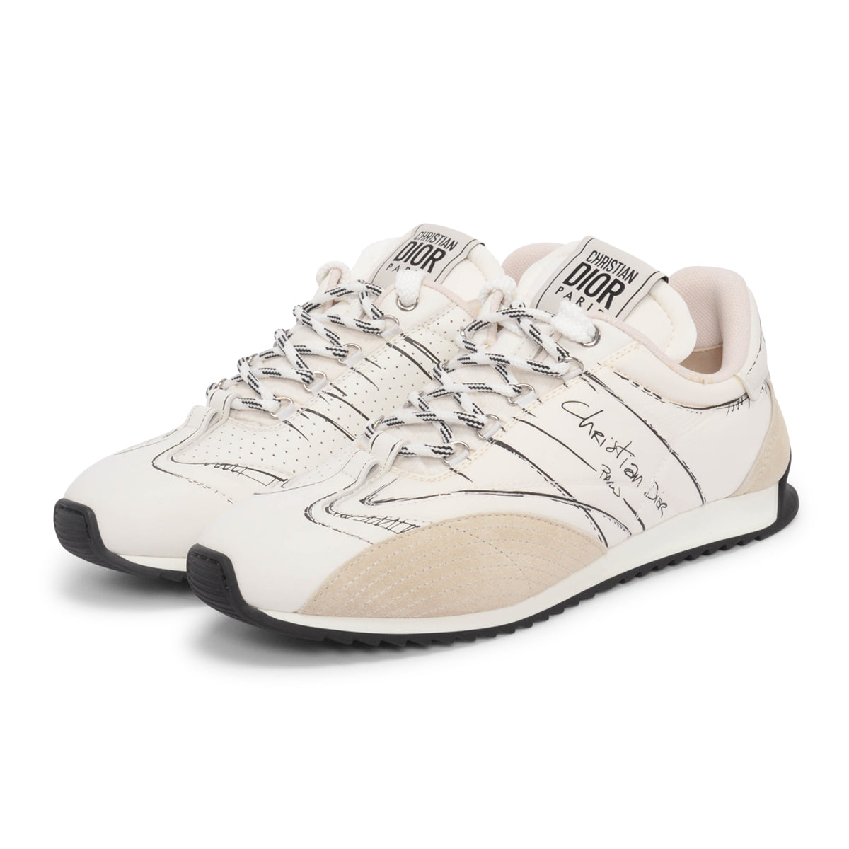 Dior White Calfskin & Suede D-Sketch Sneakers 38
