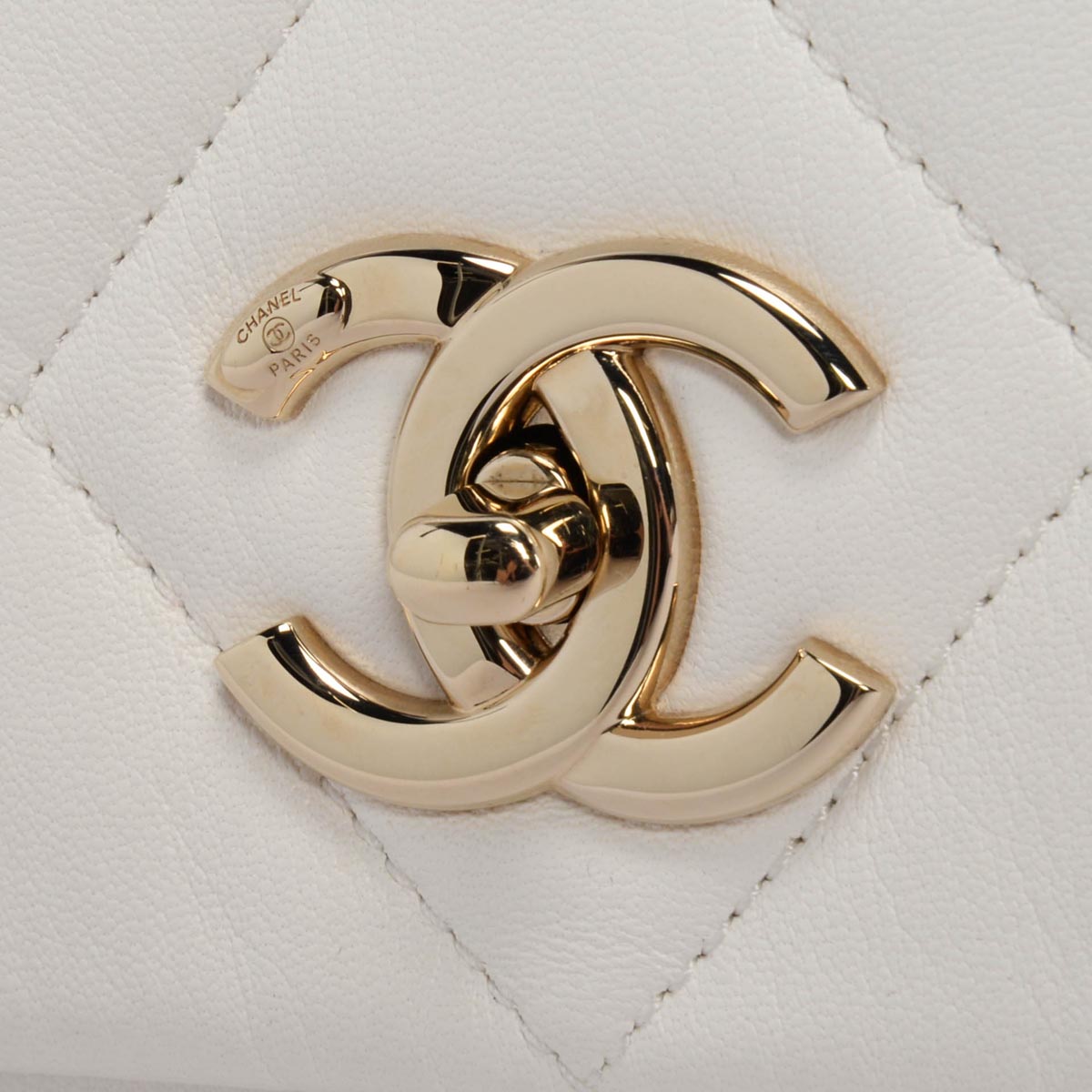 Chanel White Quilted Calfskin Large Logo Strap Bag