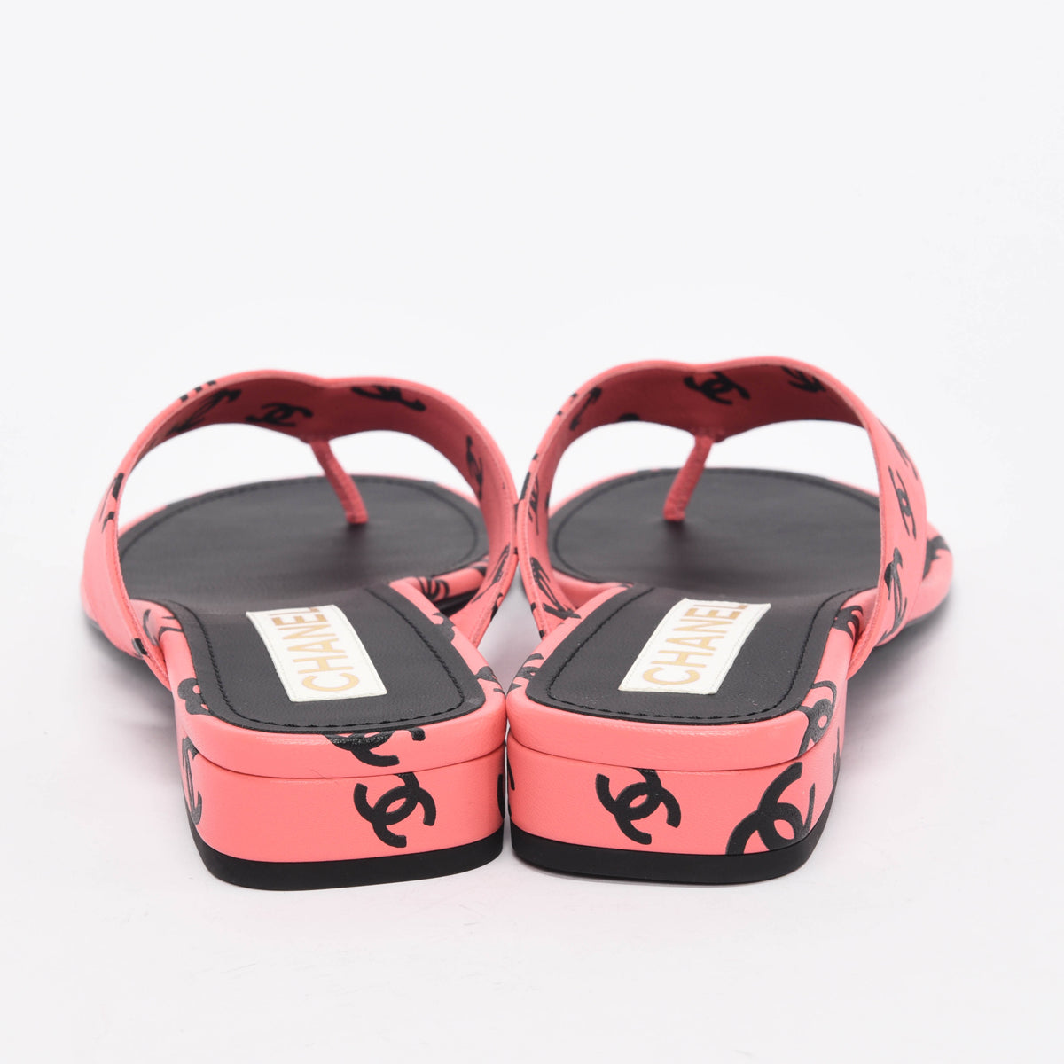 Chanel Pink & Black Lambskin CC Printed Thong Sandals 40