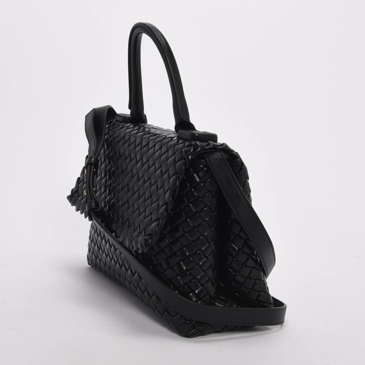 Bottega Veneta Black Intrecciato Patti Top Handle Bag