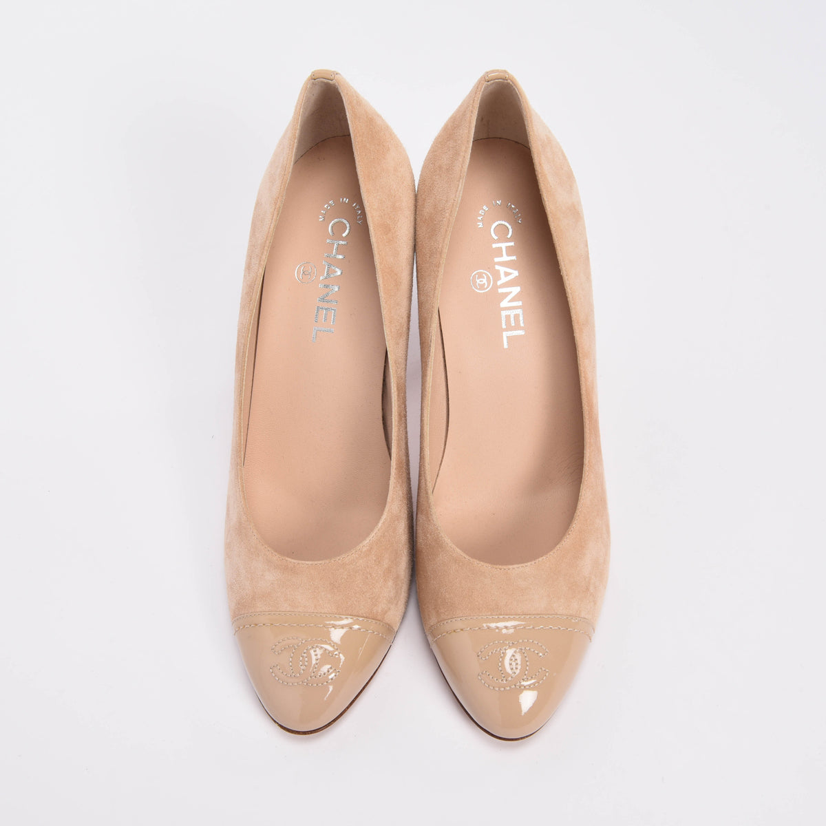 Chanel Beige Suede Cap Toe Pumps 40.5