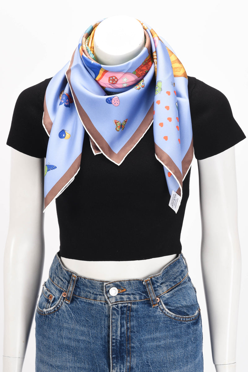 Hermes Blue Silk Ouistiti Story Scarf 90