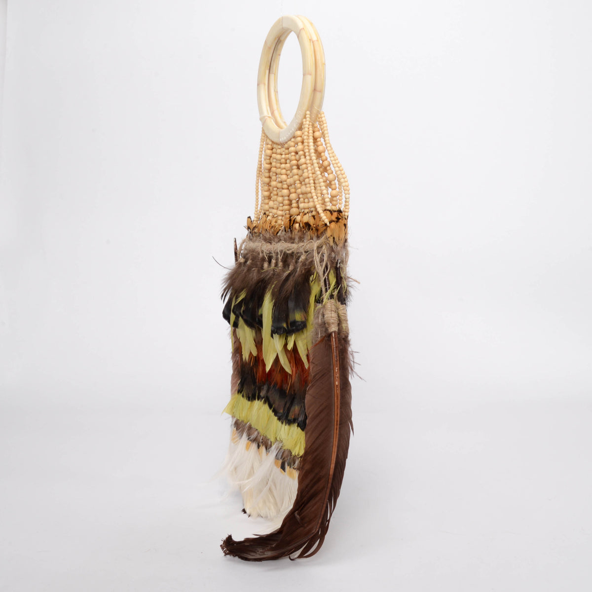 Alexander McQueen Brown Bead & Feather Embellished Irere Evening Bag