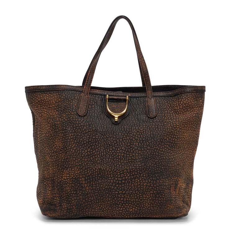 Gucci Brown Burnished Leather Soft Stirrup Tote