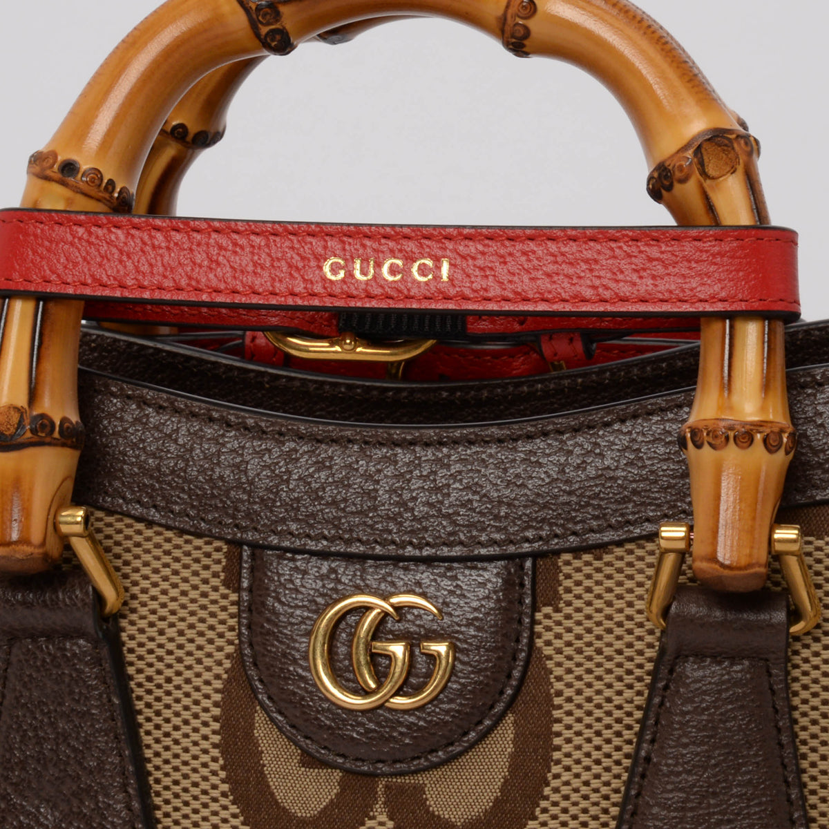 Gucci Brown Textured Dollar Calfskin Jumbo GG Small Diana Bag